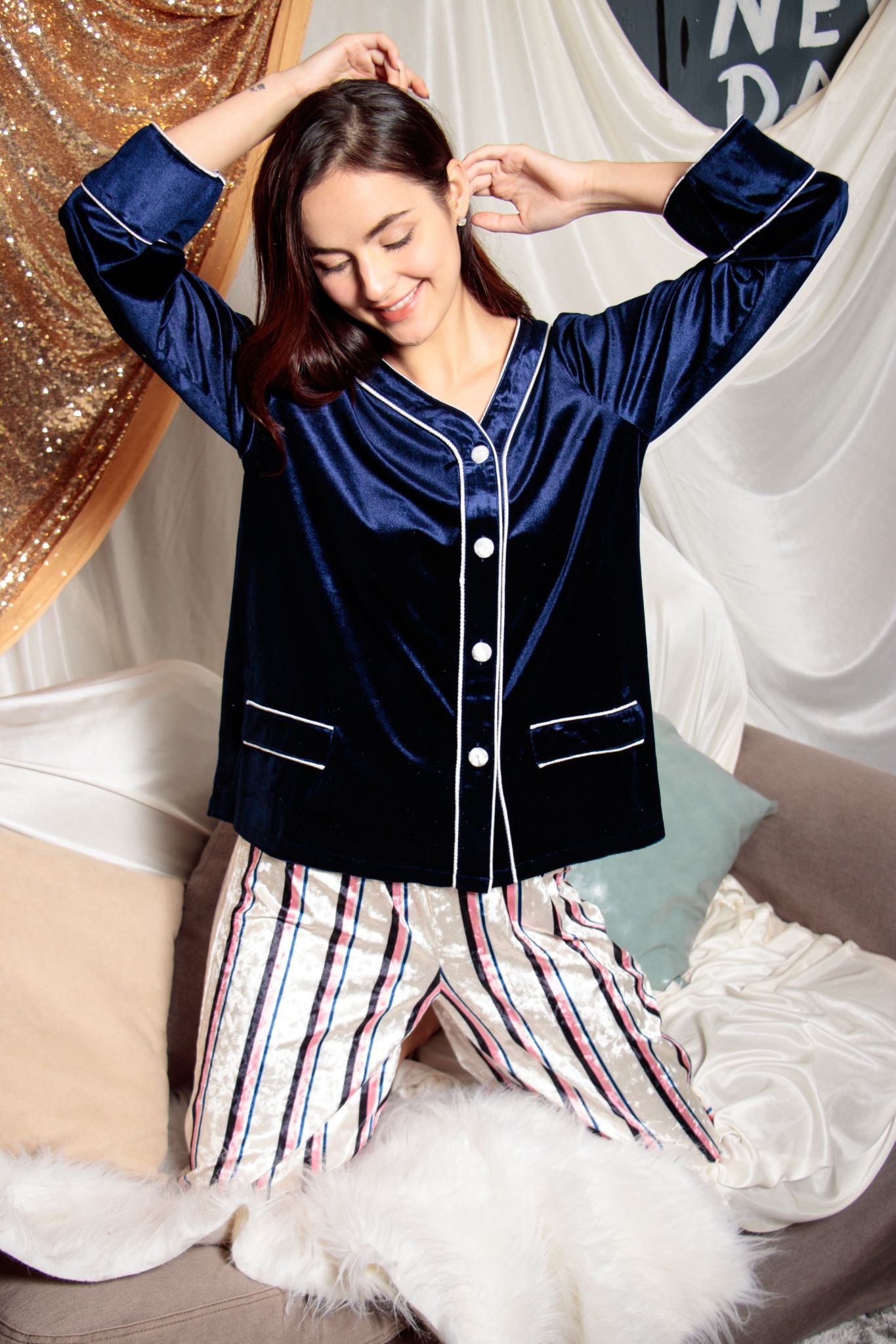 Athletican Cold Shoulder Lounge Set in Ultramarine Blue