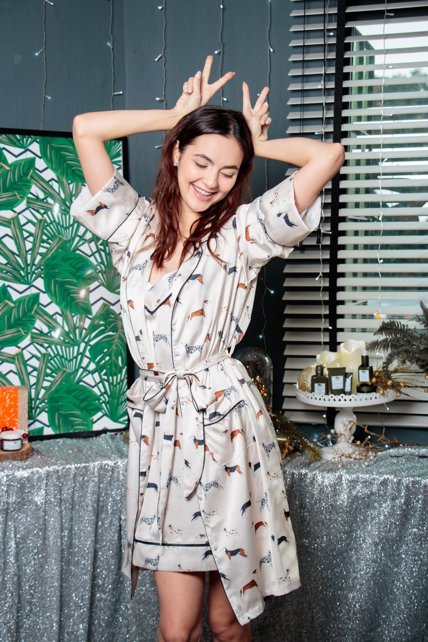Love Me Love My Dog Kimono Robe in Ivory