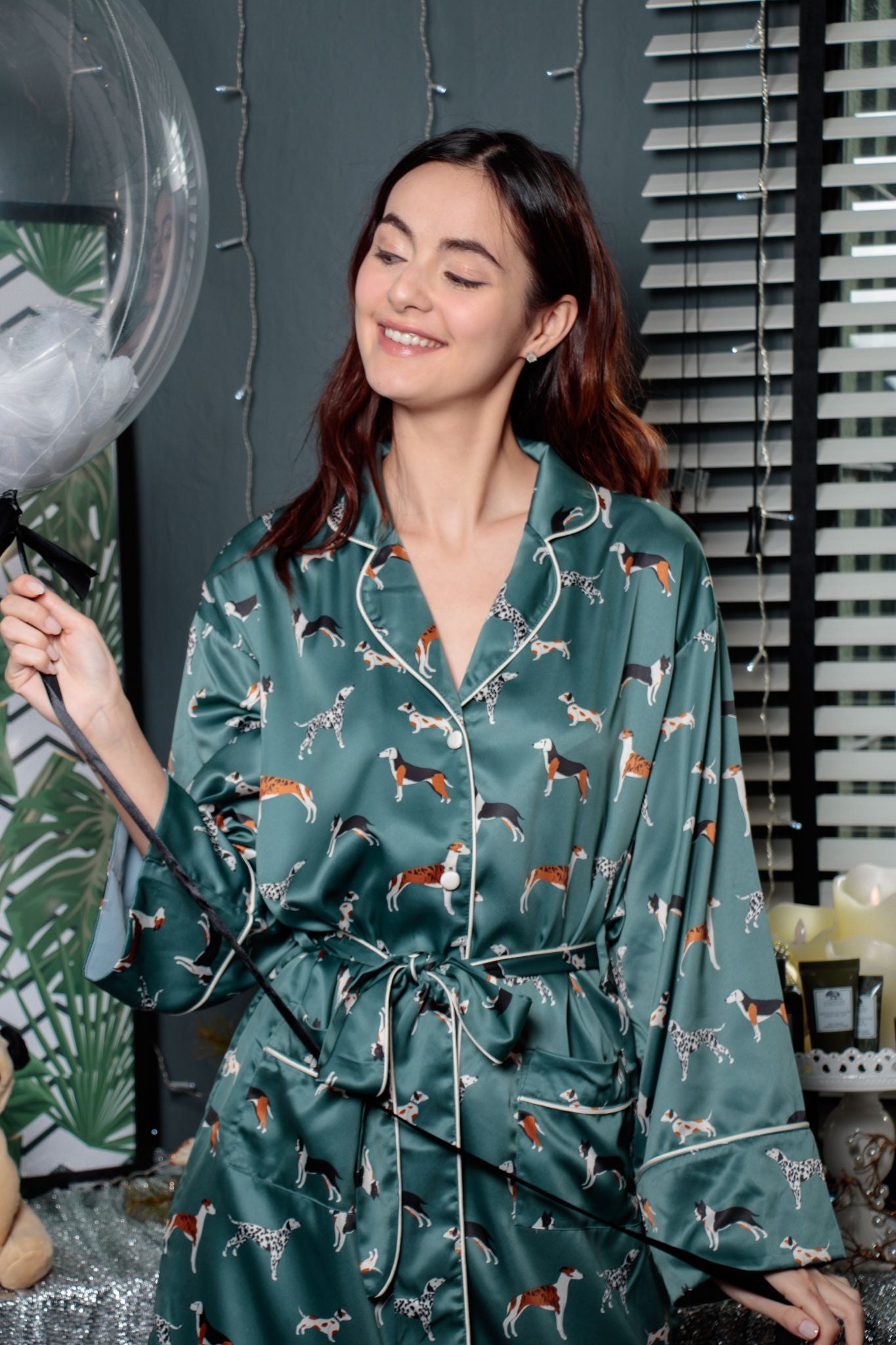 Love Me Love My Dog Kimono Robe in Deep Cerulean