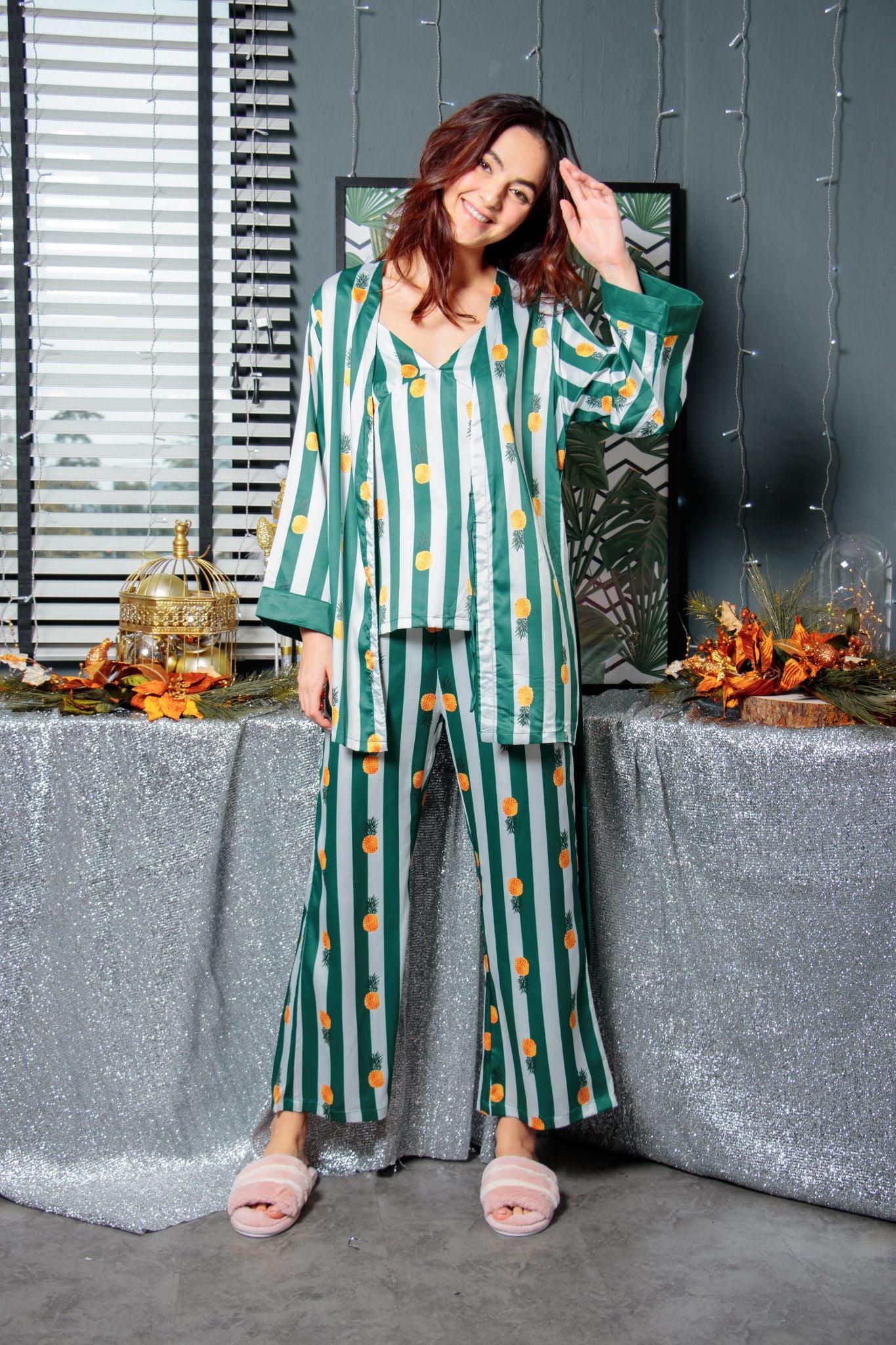 Pandora's Pineapples & Stripes Lounge Set in Forest Rhyme